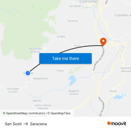 San Sosti to Saracena map