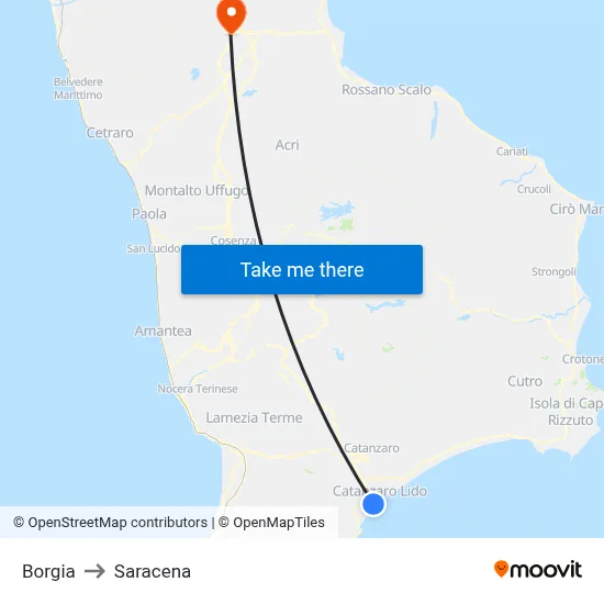 Borgia to Saracena map