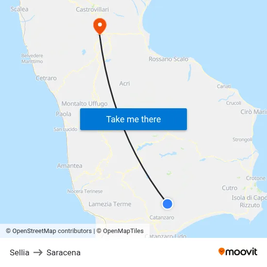 Sellia to Saracena map