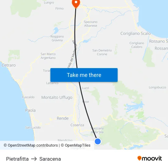 Pietrafitta to Saracena map