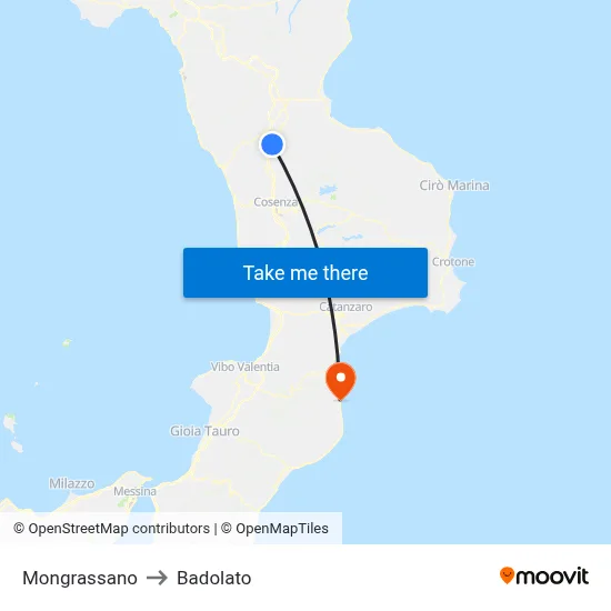 Mongrassano to Badolato map