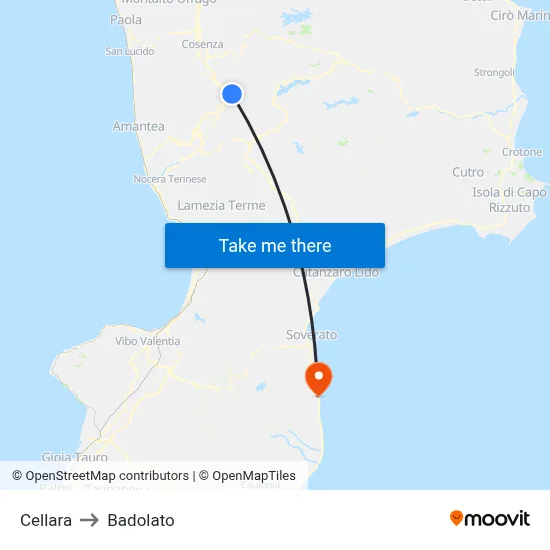 Cellara to Badolato map