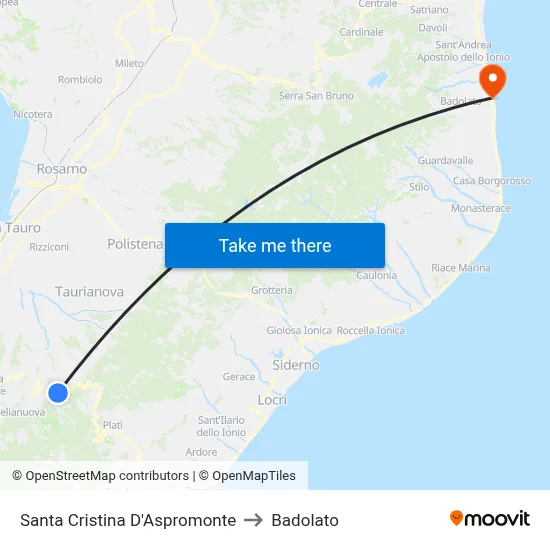 Santa Cristina D'Aspromonte to Badolato map