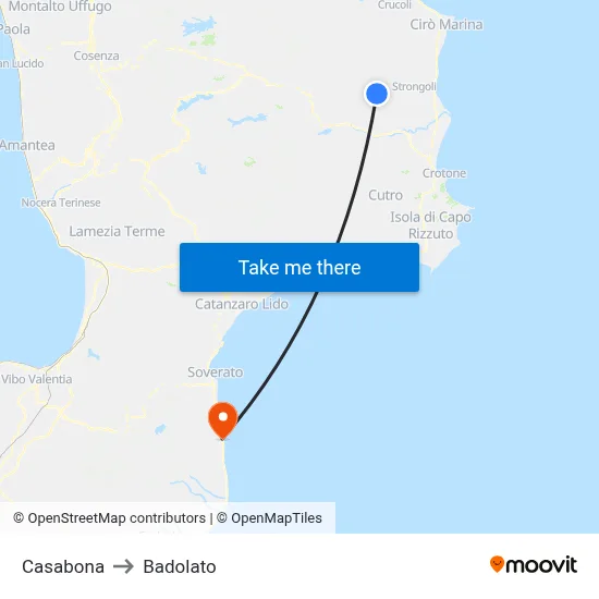 Casabona to Badolato map