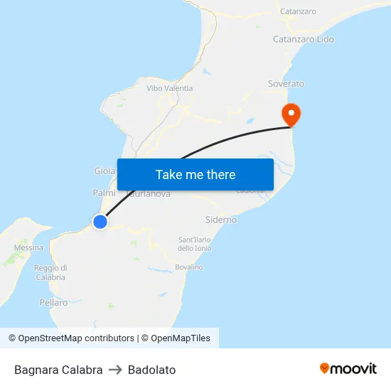 Bagnara Calabra to Badolato map