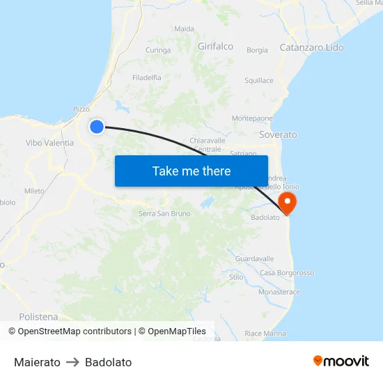 Maierato to Badolato map