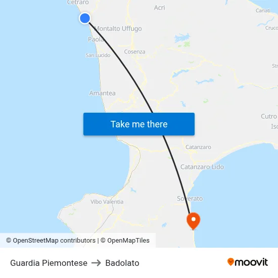 Guardia Piemontese to Badolato map