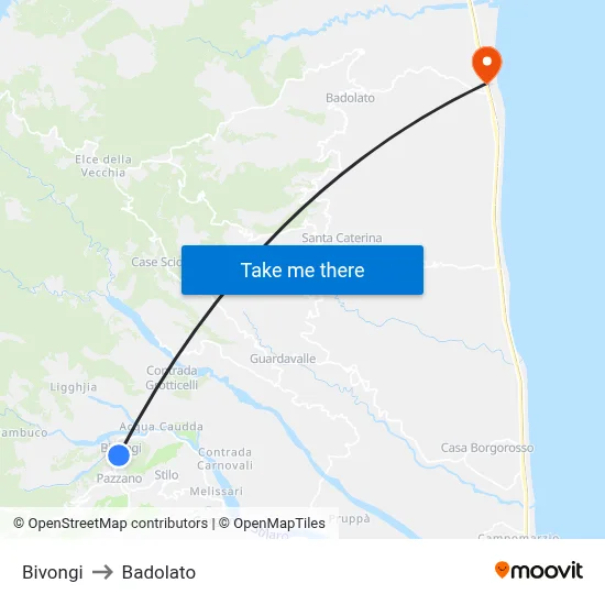 Bivongi to Badolato map