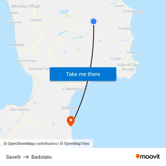 Savelli to Badolato map