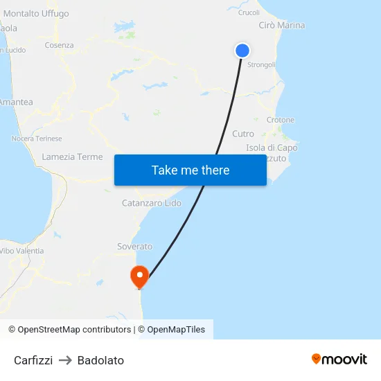 Carfizzi to Badolato map