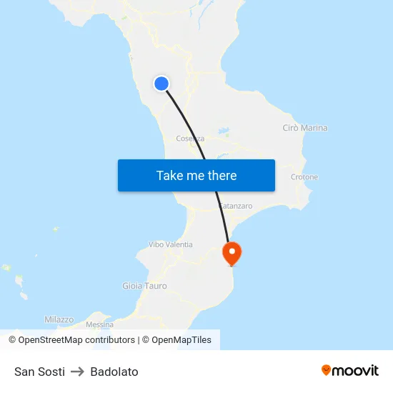 San Sosti to Badolato map