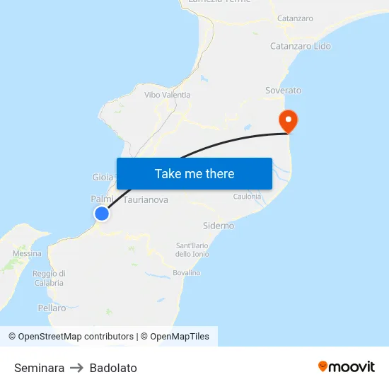 Seminara to Badolato map