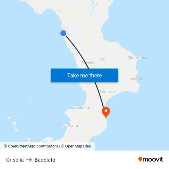 Grisolia to Badolato map