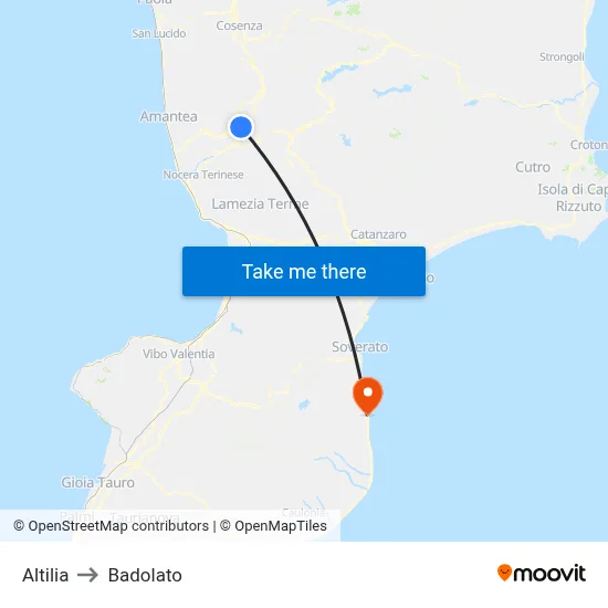 Altilia to Badolato map