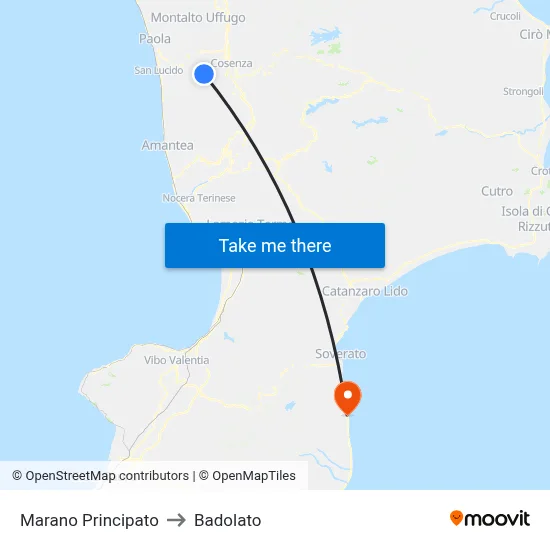 Marano Principato to Badolato map