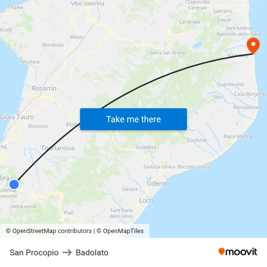 San Procopio to Badolato map