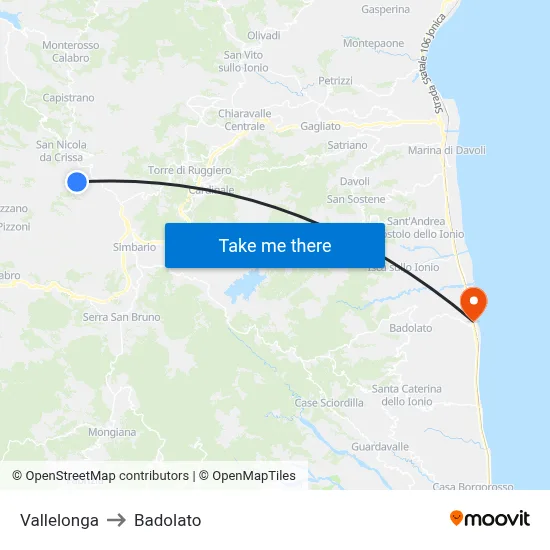 Vallelonga to Badolato map