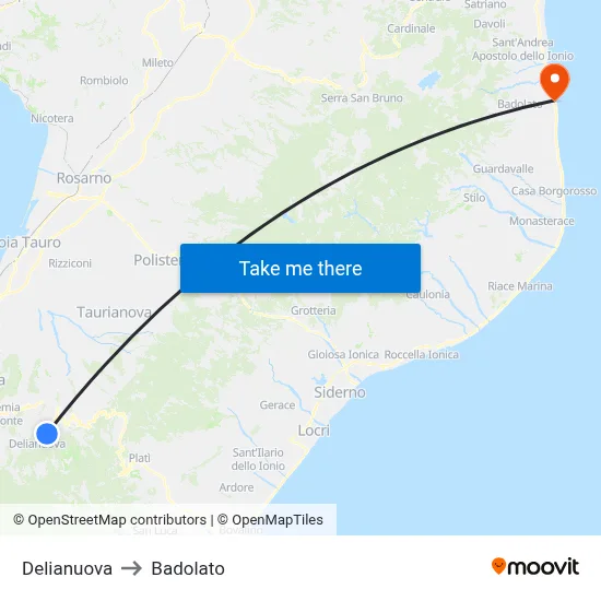 Delianuova to Badolato map