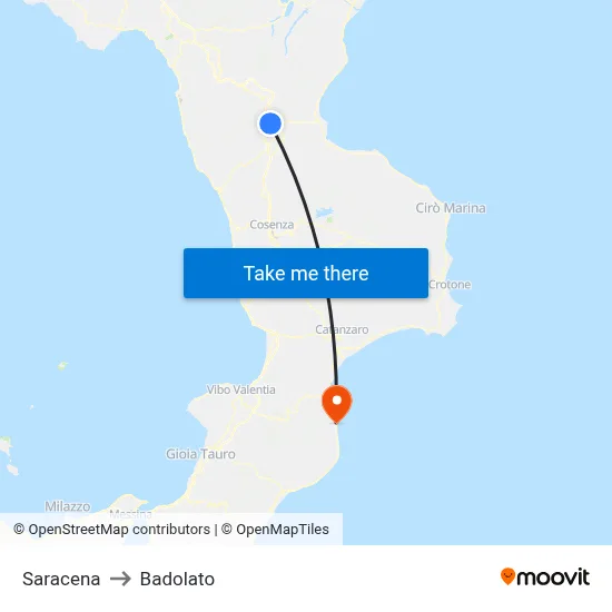 Saracena to Badolato map