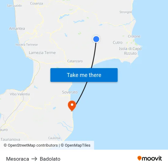 Mesoraca to Badolato map