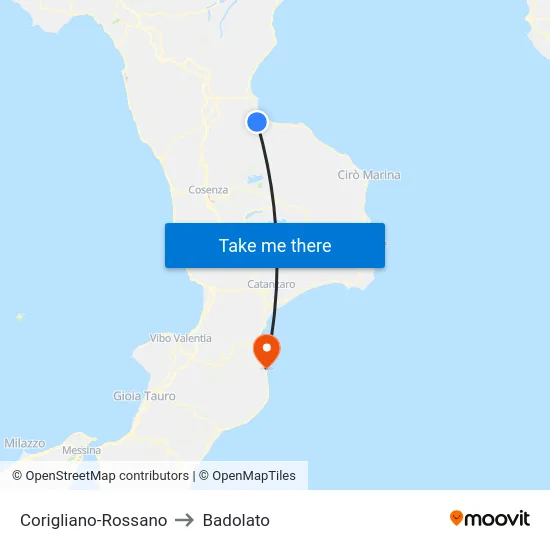 Corigliano-Rossano to Badolato map