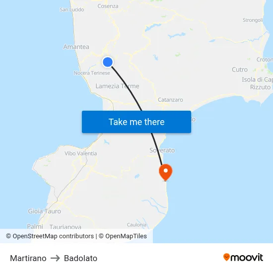 Martirano to Badolato map