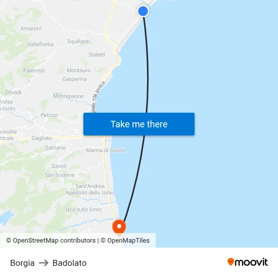 Borgia to Badolato map