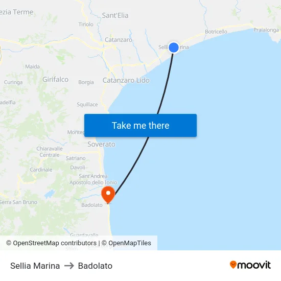 Sellia Marina to Badolato map