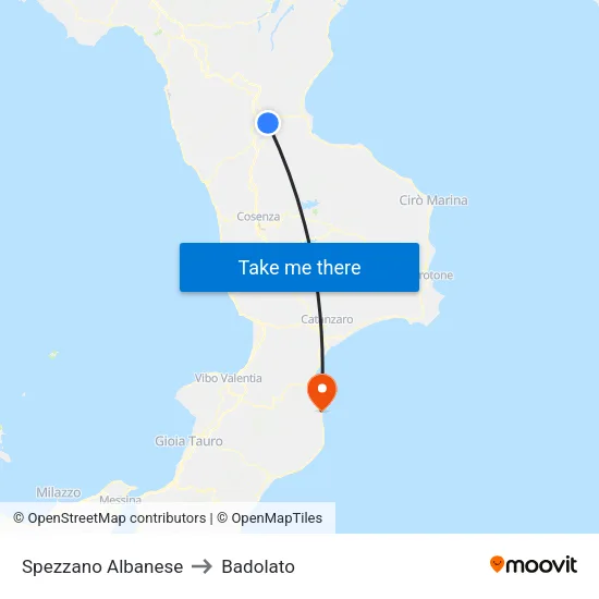 Spezzano Albanese to Badolato map