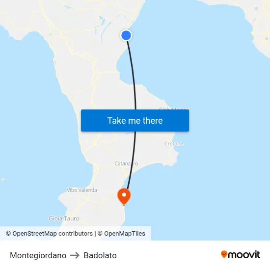 Montegiordano to Badolato map