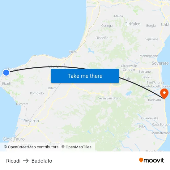 Ricadi to Badolato map