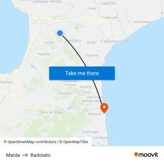 Maida to Badolato map