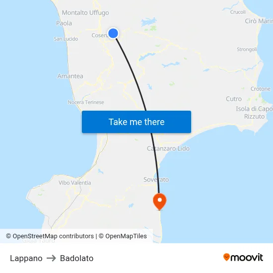 Lappano to Badolato map