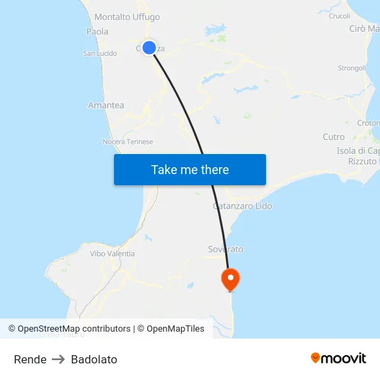Rende to Badolato map