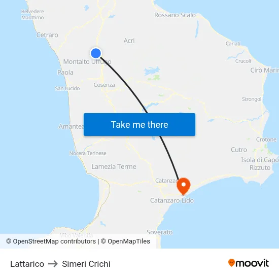 Lattarico to Simeri Crichi map