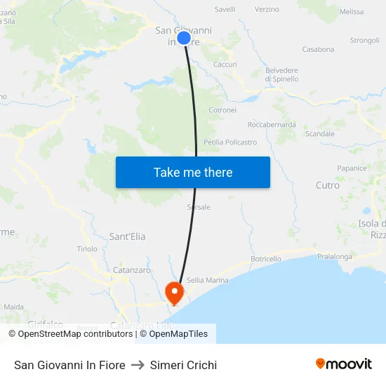 San Giovanni In Fiore to Simeri Crichi map