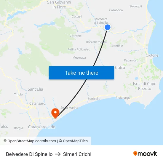 Belvedere Di Spinello to Simeri Crichi map