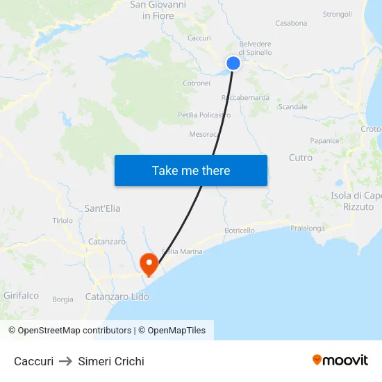 Caccuri to Simeri Crichi map