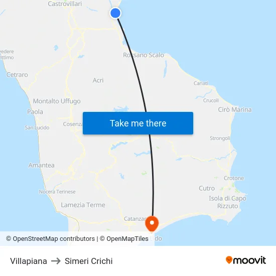 Villapiana to Simeri Crichi map
