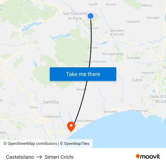 Castelsilano to Simeri Crichi map