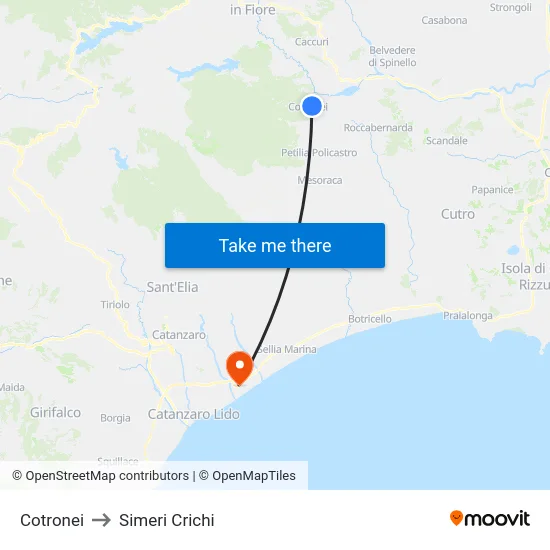 Cotronei to Simeri Crichi map