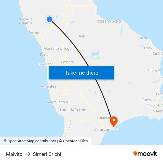 Malvito to Simeri Crichi map