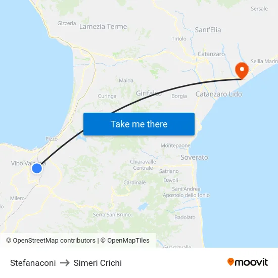 Stefanaconi to Simeri Crichi map