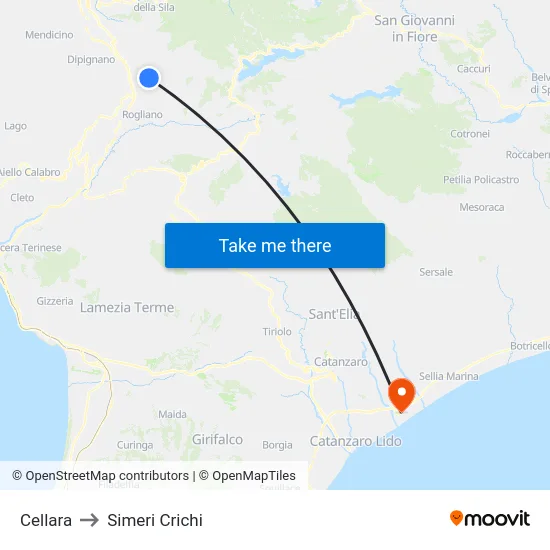 Cellara to Simeri Crichi map