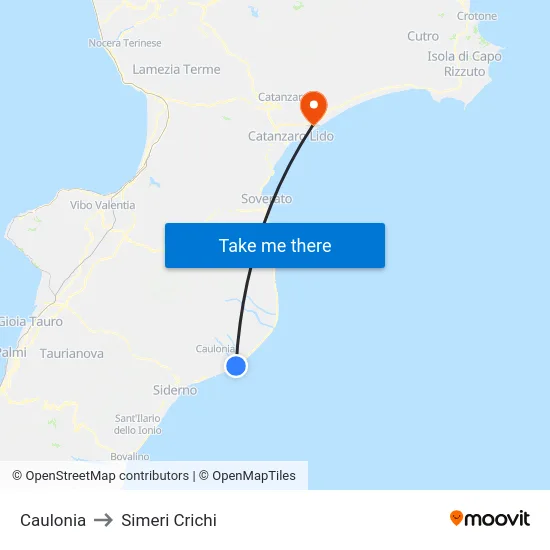 Caulonia to Simeri Crichi map