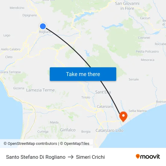Santo Stefano Di Rogliano to Simeri Crichi map