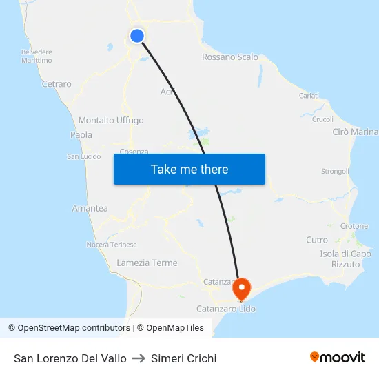 San Lorenzo Del Vallo to Simeri Crichi map