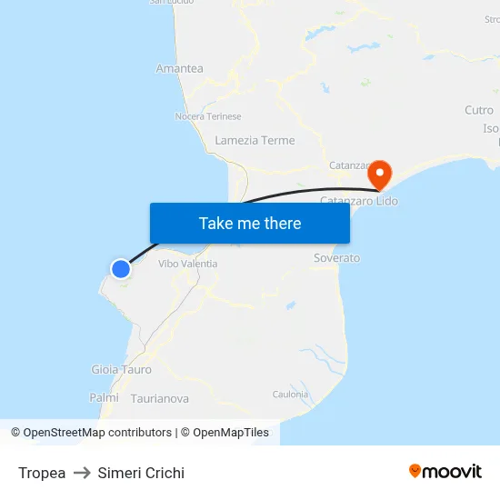 Tropea to Simeri Crichi map
