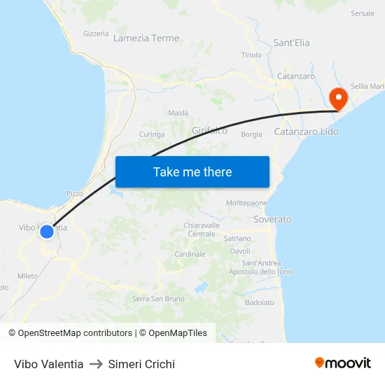 Vibo Valentia to Simeri Crichi map