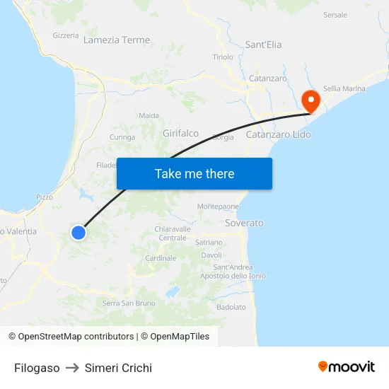Filogaso to Simeri Crichi map